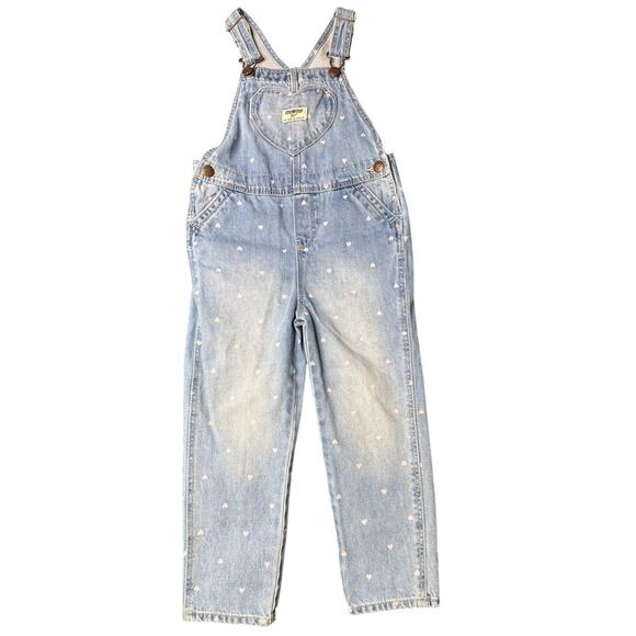 OshKosh B'gosh Pink Hearts Denim Overalls Size 5T - Picture 3 of 11